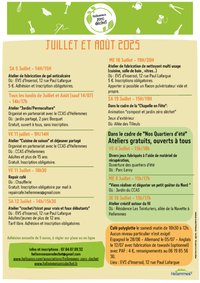 Hellemmes zéro déchet - Programme de juillet/août