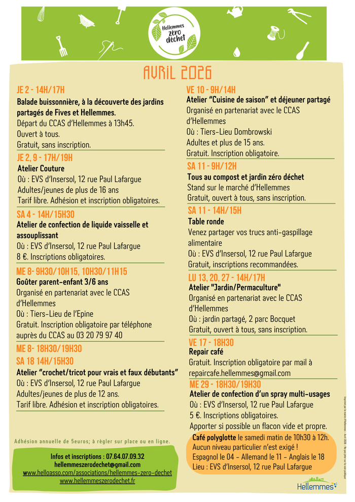 Hellemmes zéro déchet - Programme d'avril
