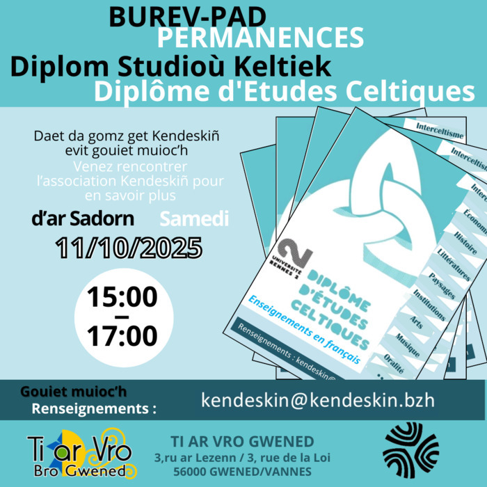 Venez rencontrer l’association Kendeskiñ pour en savoir plus sur le diplôme d'études celtiques !