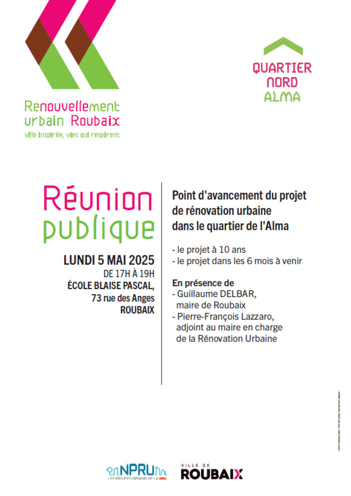 Réunion publique - point d'avancement du projet de rénovation urbaine dans le quartier de l'Alma