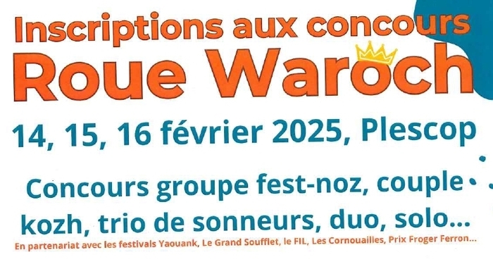 Les 14, 15 et 16 février 2025, Plescop. Concours groupe fest-noz, couple kozh, trio de sonneurs, duo, solo ...