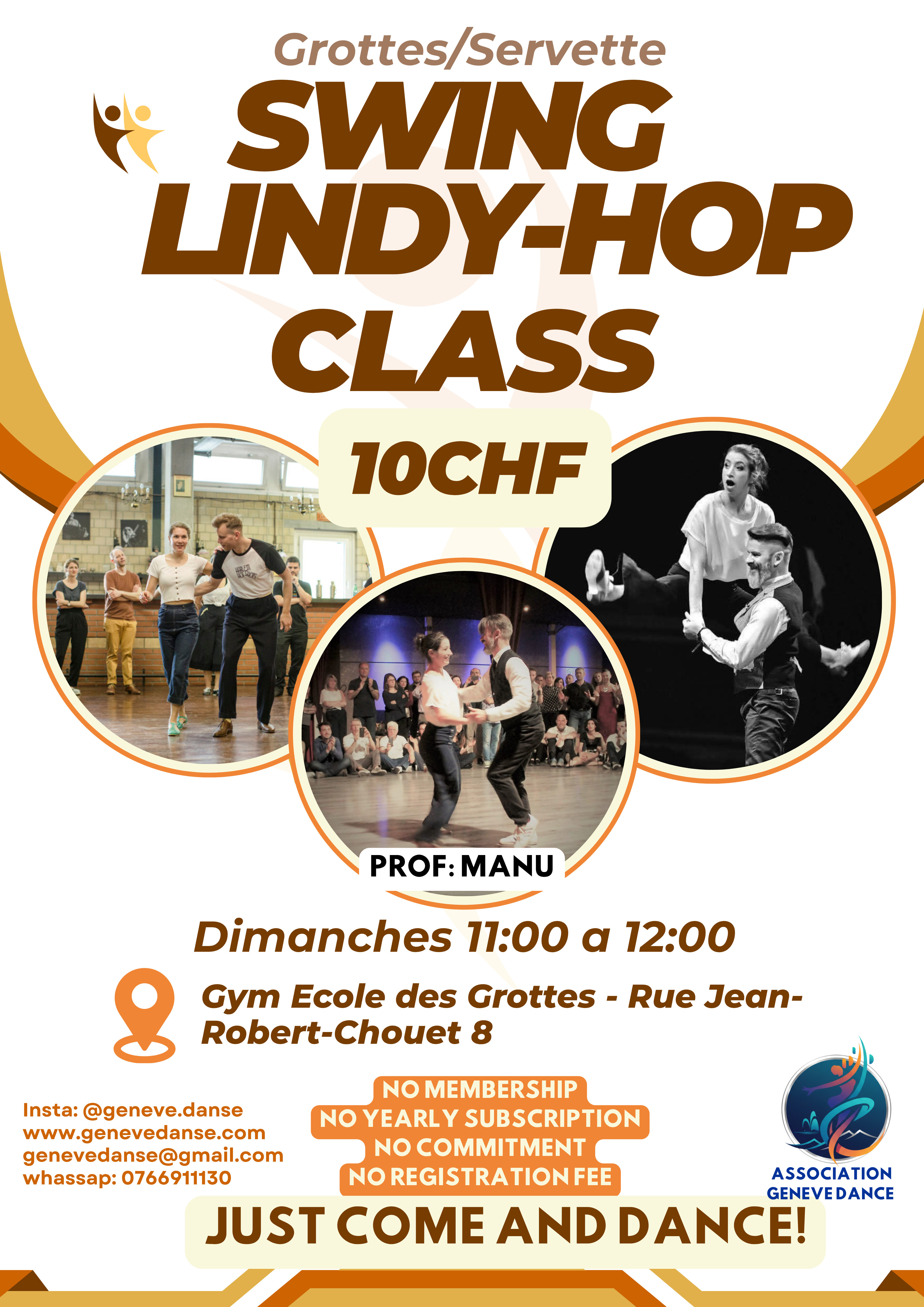 Swing / Lindy Hop COURS pour tous niveaux a Grottes/Servette - 10frs