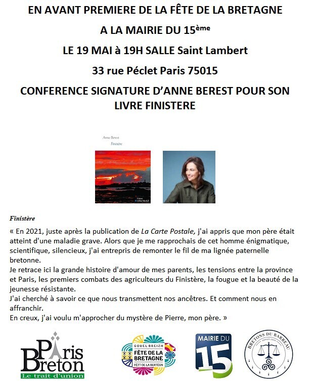 Conférence signature de Anne Berest pour son livre Finistère