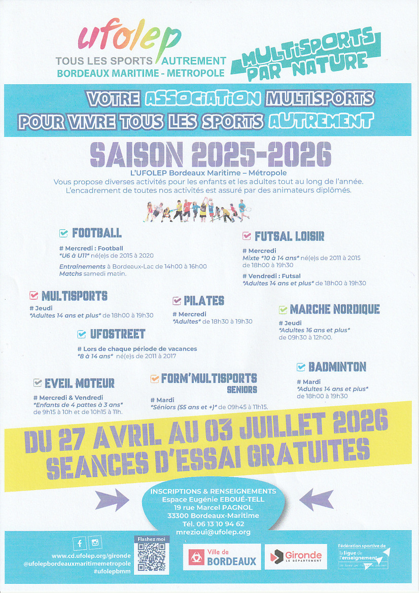 Séances d'essai et de découverte des Activités Sportives de l'Ufolep B.M.M.
