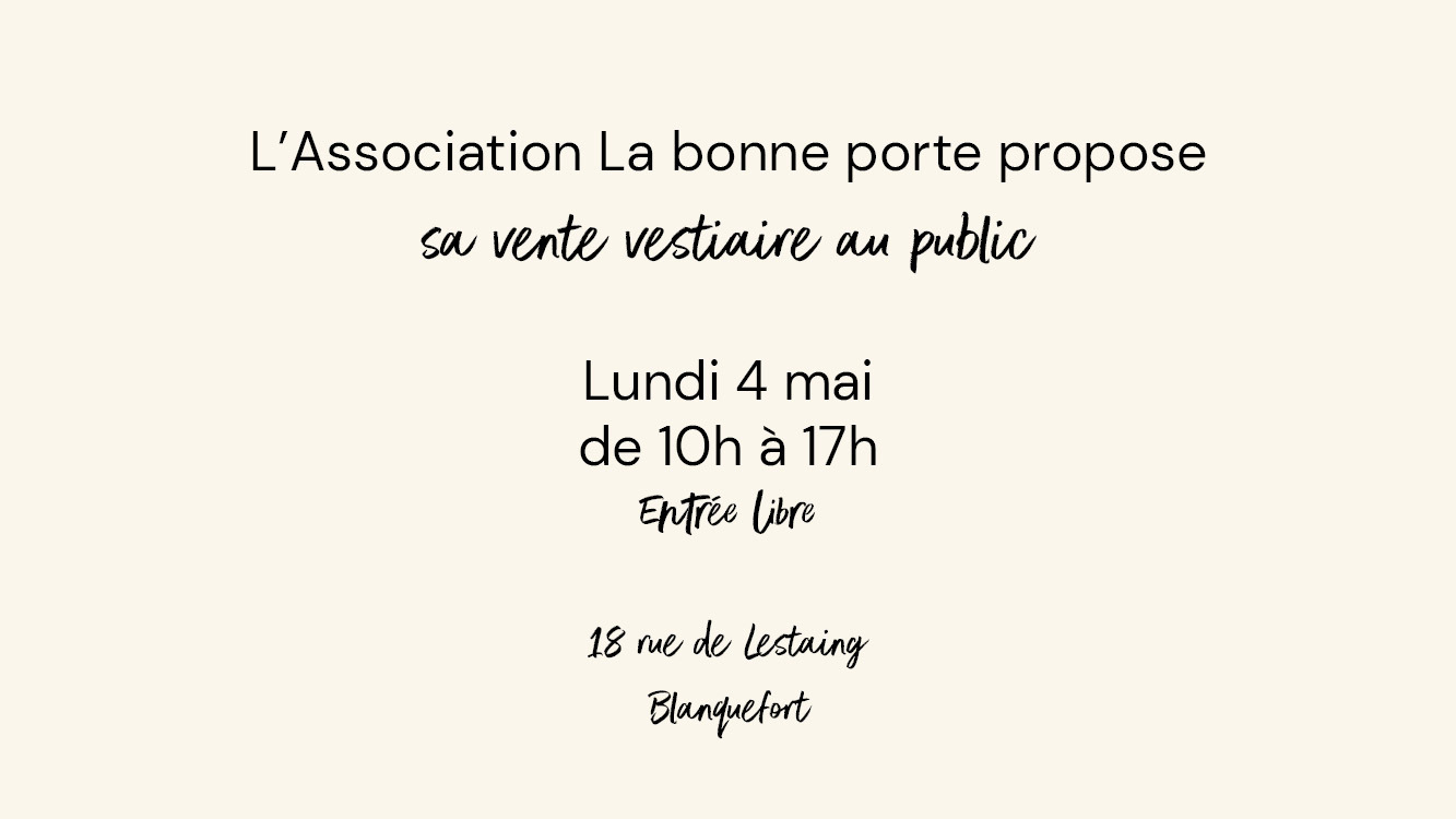 Vente vestiaire tout public par l'association La Bonne Porte