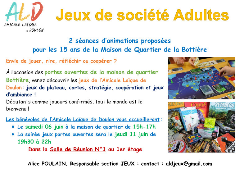 Séances découvertes Jeux de Société - Fête 15 ans Maison Quartier Bottière