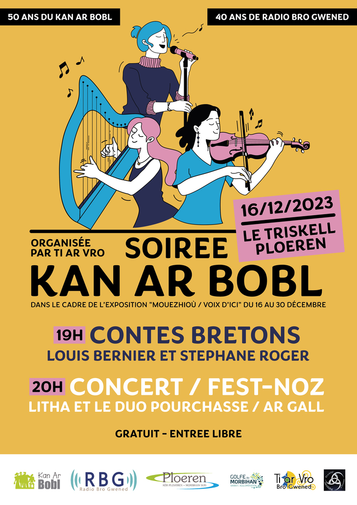 Soirée organisée dans le cadre de l'exposition "Mouezhioù / Voix d'Ici" créée à l’occasion des 40 ans de Radio Bro Gwened et des 50 ans du Kan ar Bobl