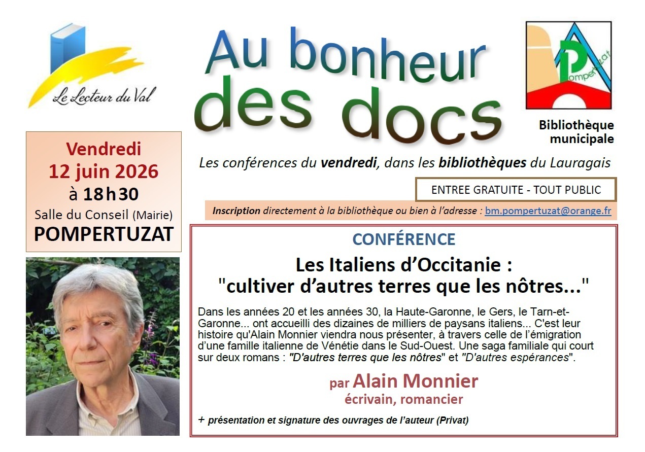 Conférence à Pompertuzat : "Les Italiens d'Occitanie", par Alain Monnier