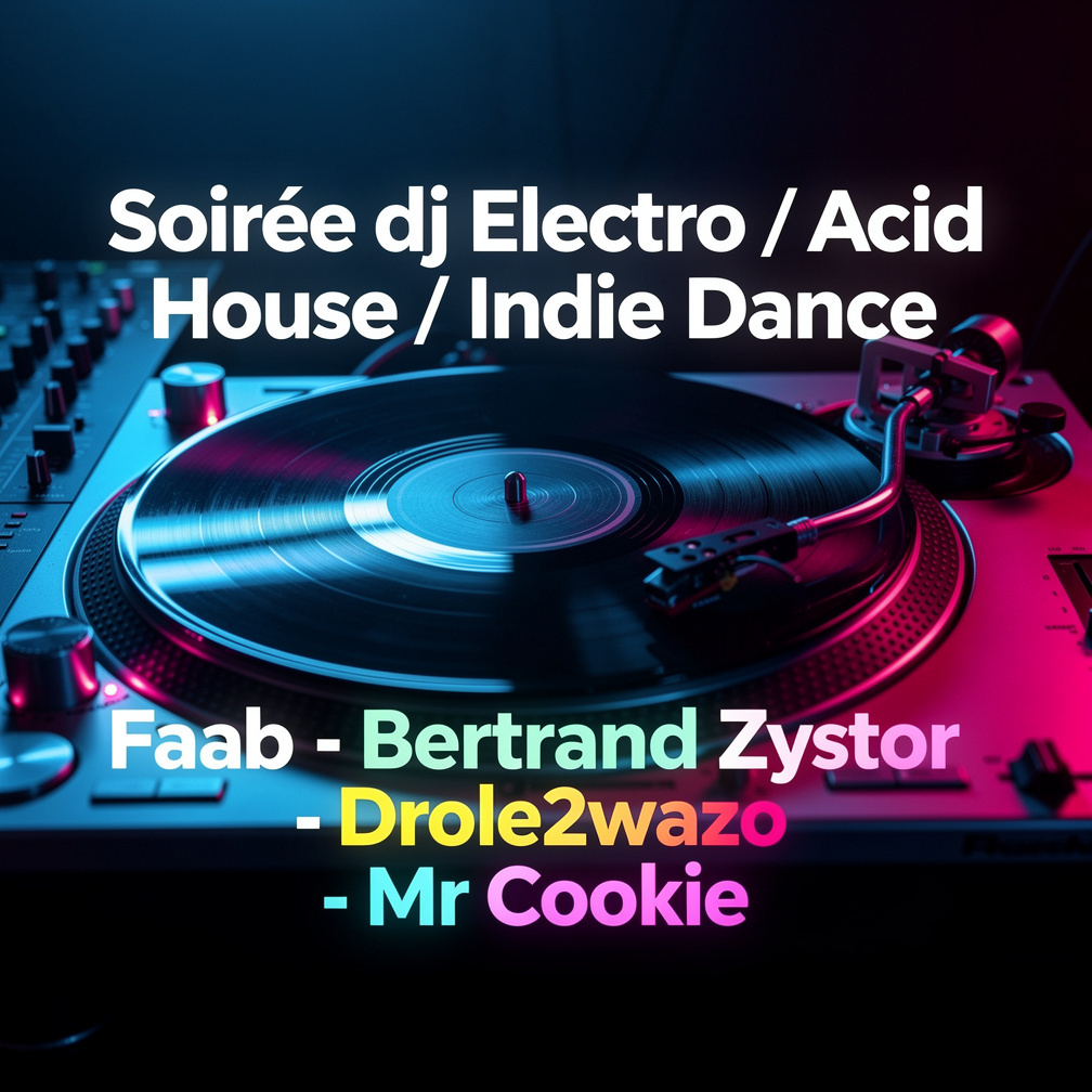 Soirée dj Electro / Acid House / Indie Dance Faab - Bertrand Zystor - Drole2wazo - Mr Cookie