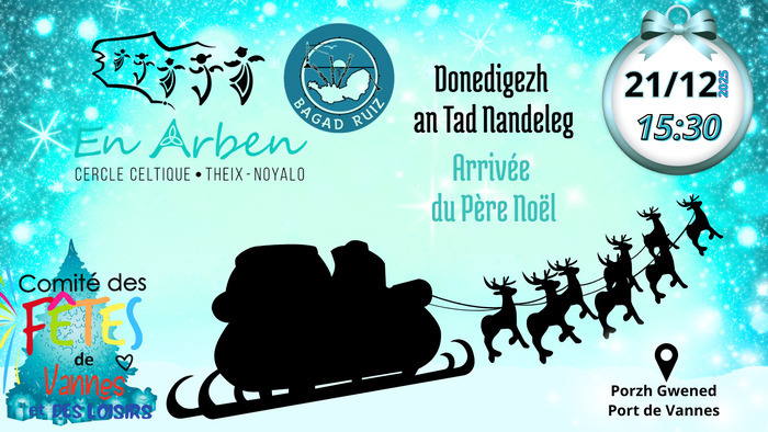 En Arben sera avec le Bagad de Rhuys pour accompagner le Père Noël à son arrivée au port de Vannes et tout au long de sa déambulation en centre-ville.