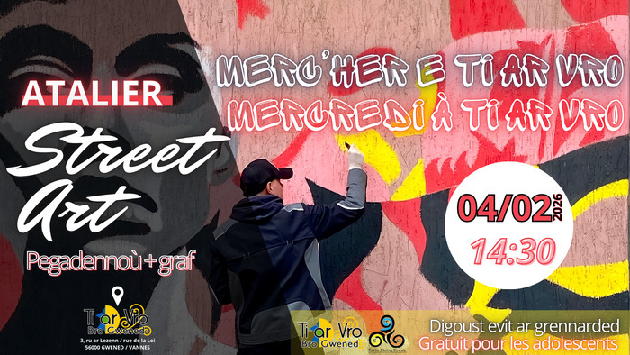 ENSKRIVADUR RET ! Atelier street-art evit ar grennarded. Pegadennoù + graffiti get Dana Grenade (Anaïs Foucher), arzourez ha brezhonegerez a Vro Naoned.