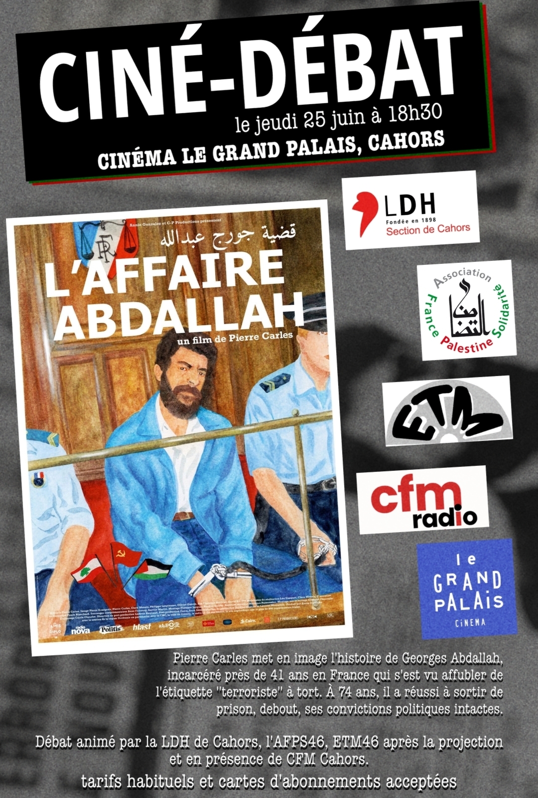 Projection du film "L'AFFAIRE ABDALLAH" de Pierre CARLES, suivie d'un débat