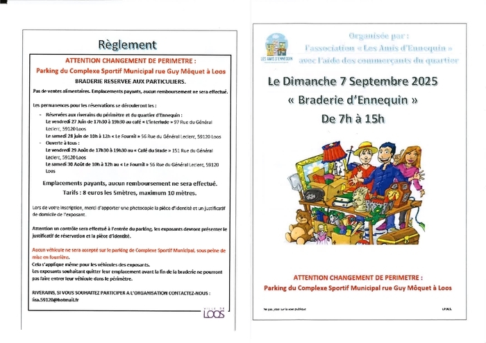 Braderie d'Ennequin à Loos, le dimanche 7 septembre 2025 de 7h à 15h