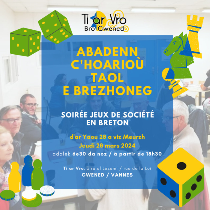 venez participer à une soirée jeux de société en breton à Ti ar Vro Gwened.