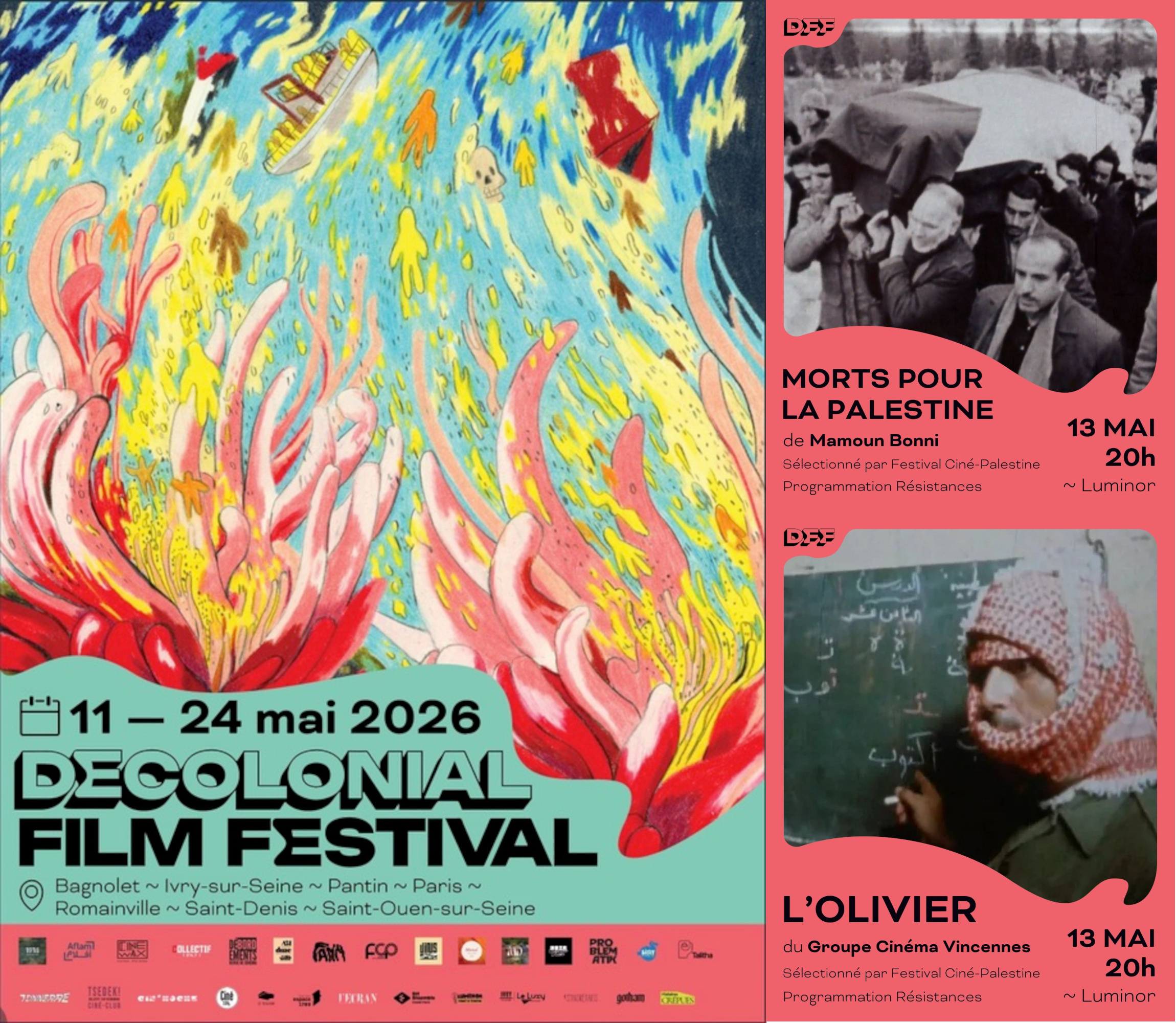 La PALESTINE au DECOLONIAL FILM FESTIVAL : "MORTS POUR LA PALESTINE" de Mamoun BONNI & "L'OLIVIER" du GROUPE CINÉMA VINCENNES