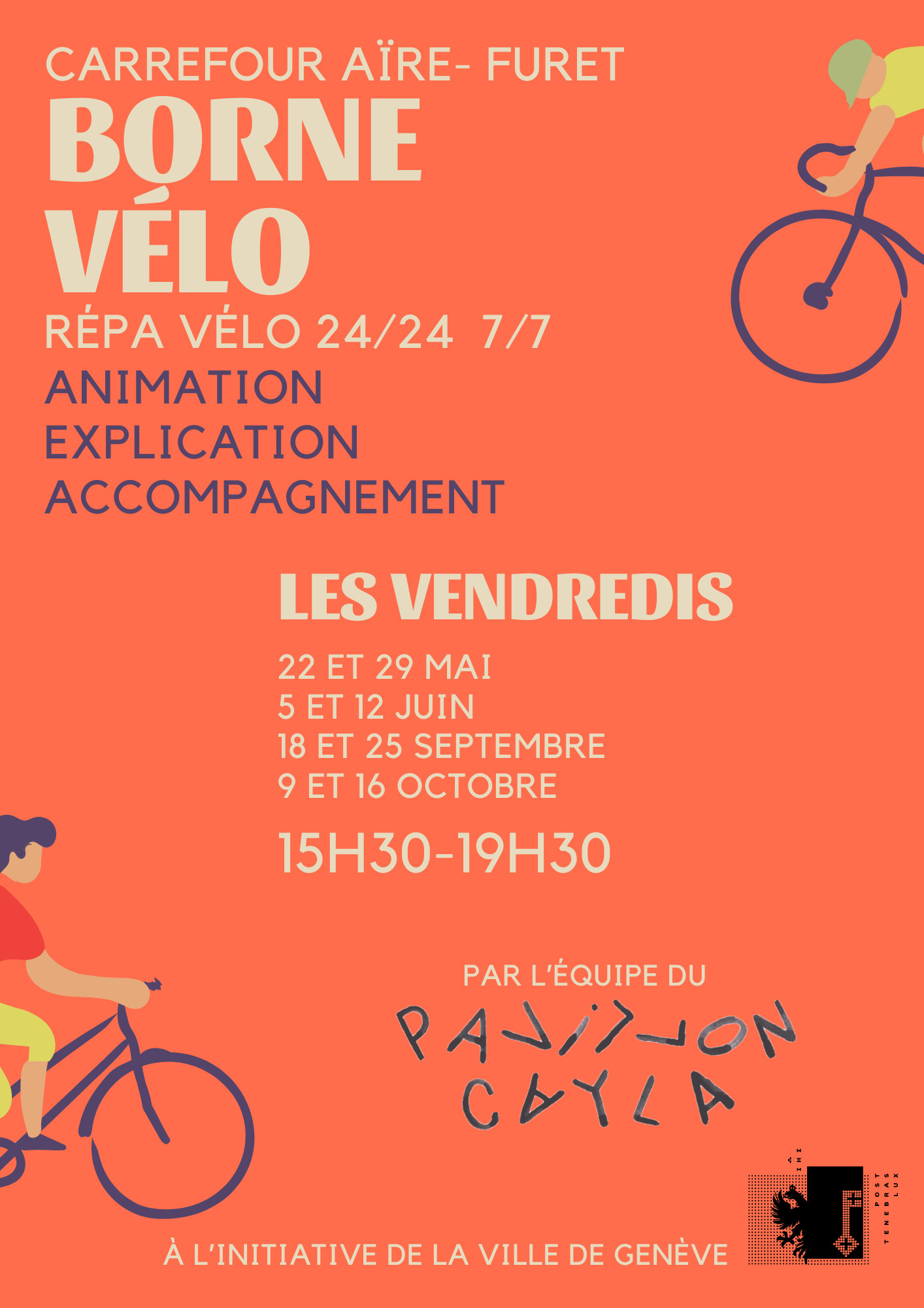 Animations et conseils autour de la borne de réparation vélo du carrefour Aïre-Furet (1203)