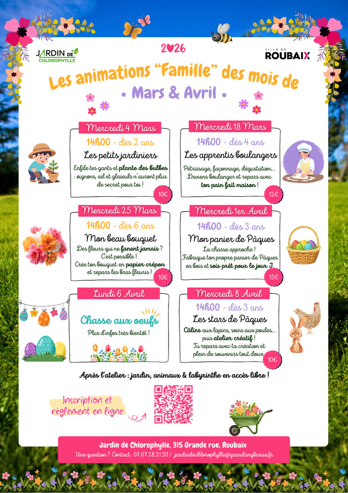 Animations Nature des mercredis de Mars et Avril au Jardin de Chlorophylle