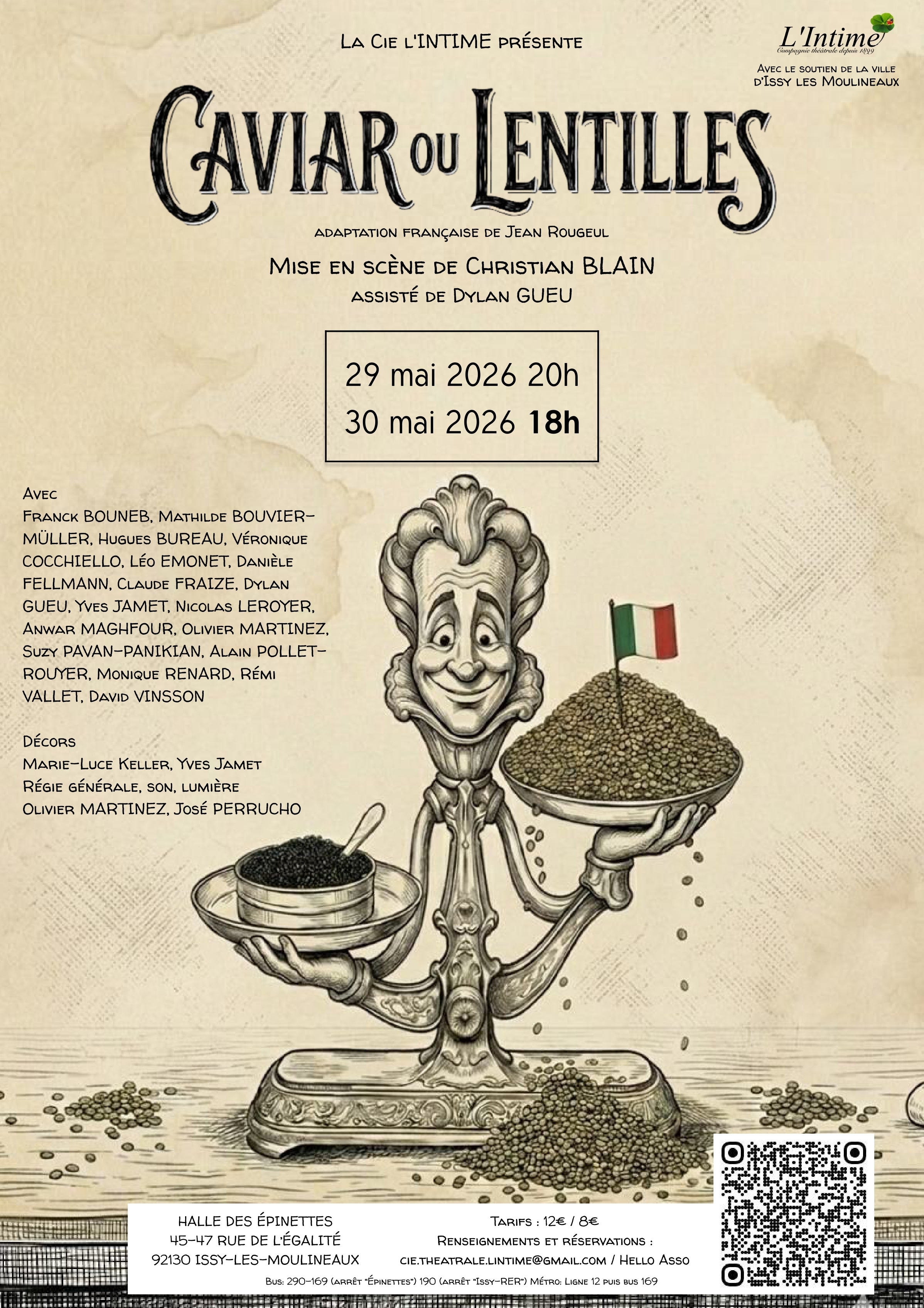 Caviar ou Lentilles, L'Intime vous présente cette comédie les 29 et 30 mai à la Halle des Epinettes