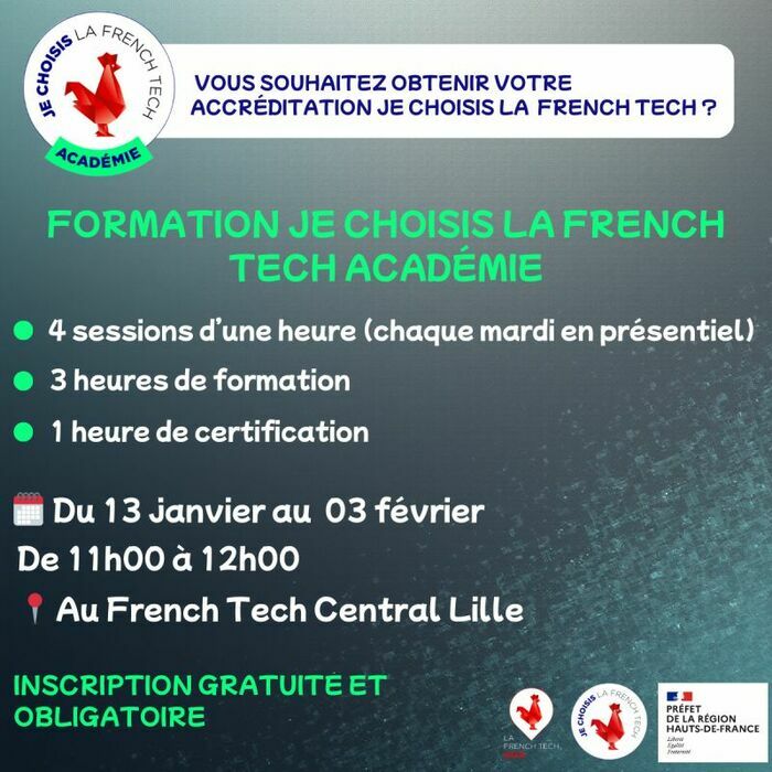 Formation "Je choisi la French tech academy" sur les marchés publics du 13 janvier au 3 février à la French Tech Central Lille