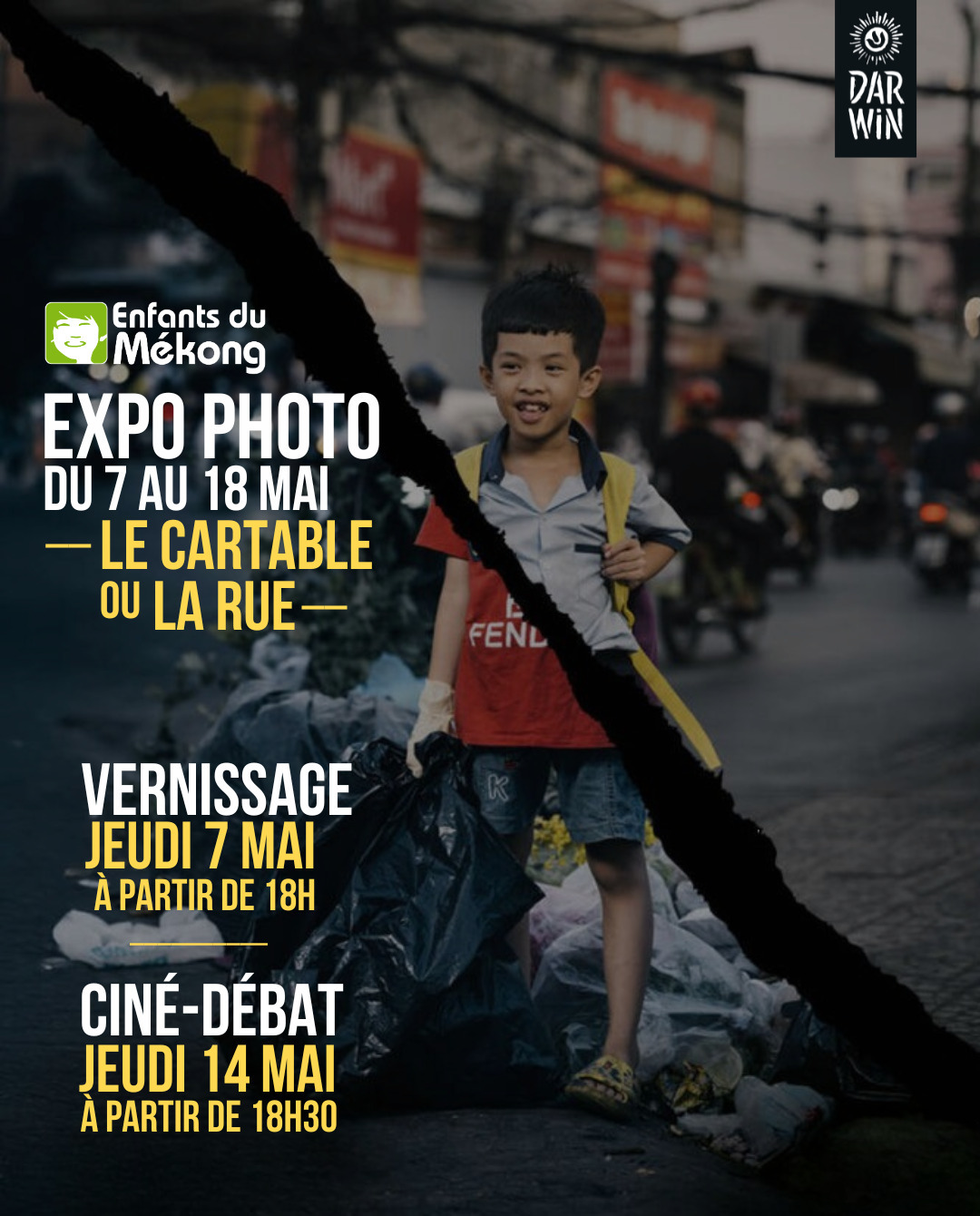EXPOSITION PHOTO · LE CARTABLE OU LA RUE · Enfants du Mekong, Darwin