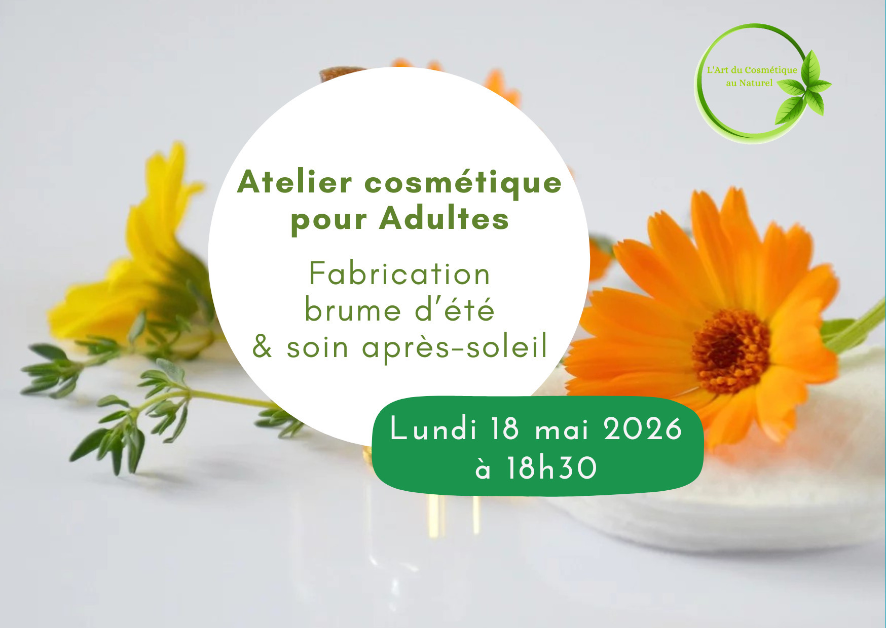 Atelier cosmétique pour adultes: Fabriquez votre Soin après-soleil & votre Brume rafraîchissante